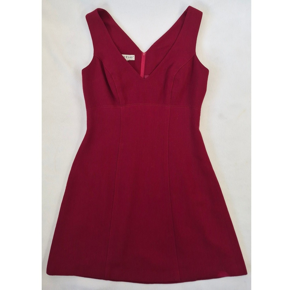 Bebe 100% Wool Mini Dress Garnet Red Sleeveless V Neck A-Line Y2K USA Size 6